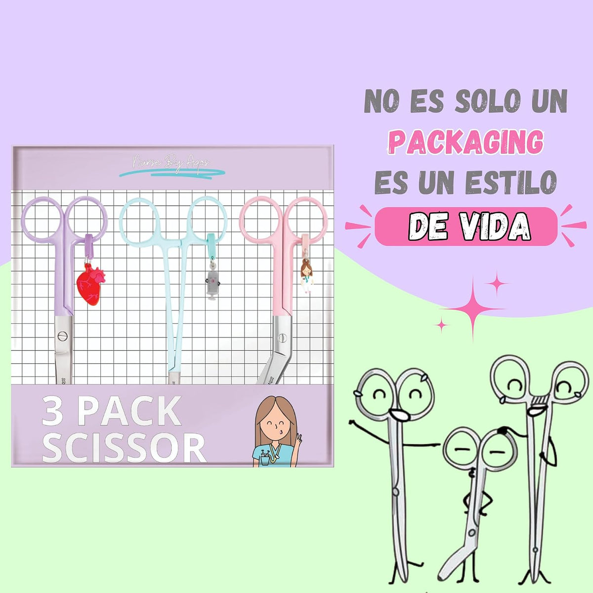 Pack 3 piezas — Tijera de vendaje + Kocher + Tijera Mayo