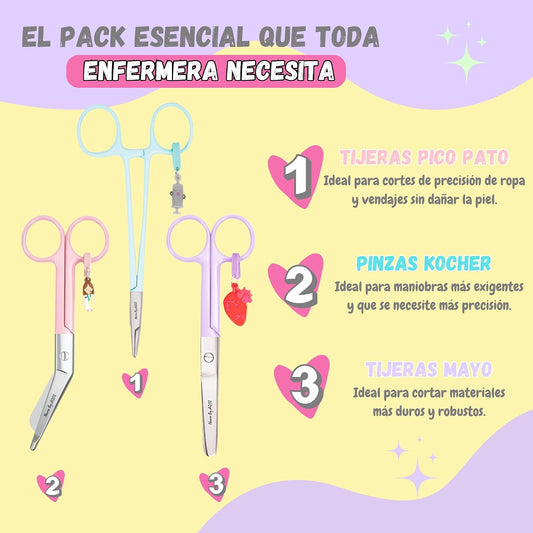 Pack 3 piezas — Tijera de vendaje + Kocher + Tijera Mayo