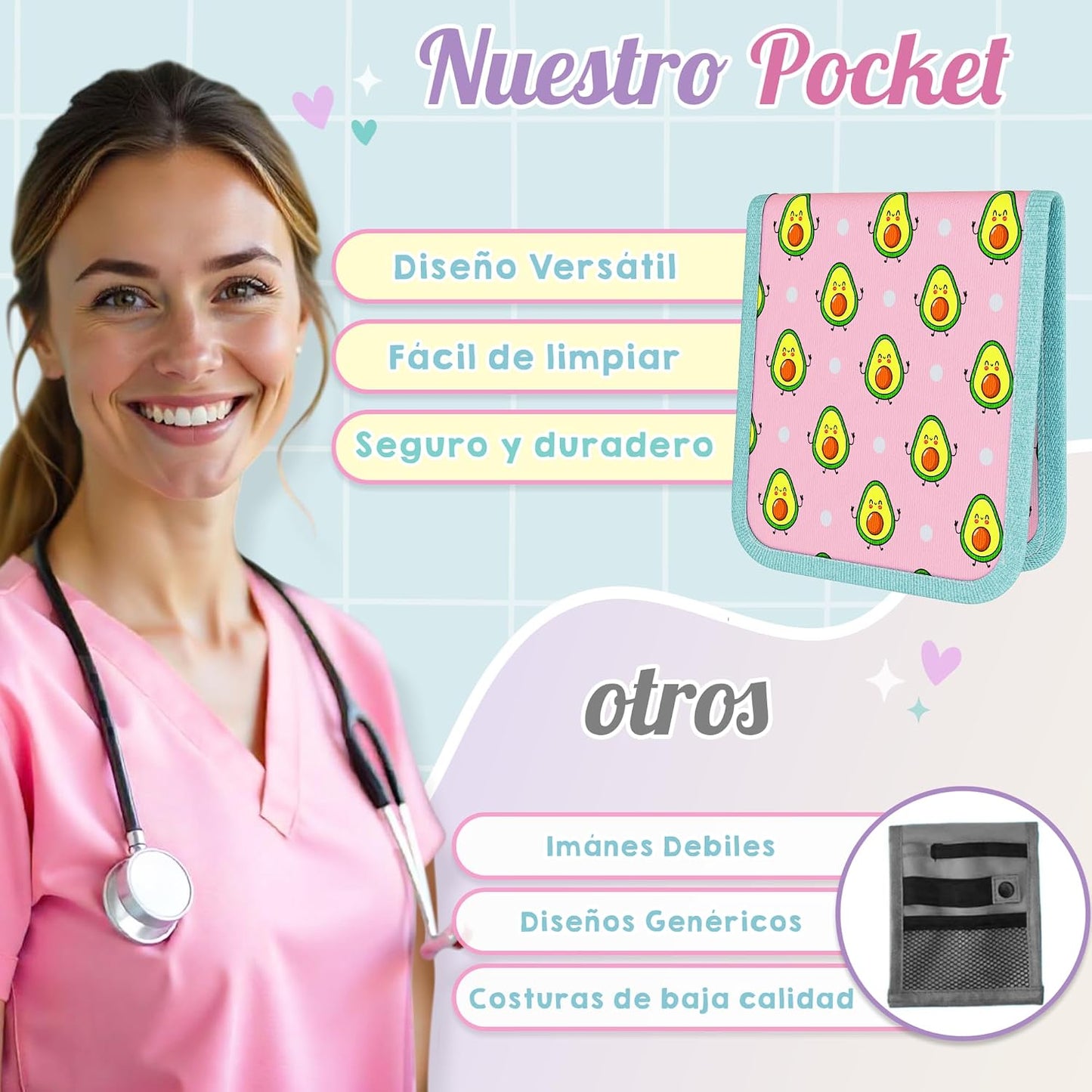 Salvabolsillos organizador de enfermería — Aguacate Rosa
